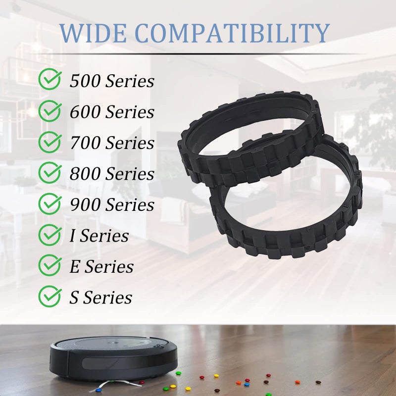 Garbage fighter إطارات مقاتلة القمامة لسلسلة عجلات IROBOT ROOMBA 500، 600، 700، 800 و900، e5، e6، i7، مضادة للانزلاق، التصاق رائع وسهل التجميع، استبدال العجلة لجميع موديلات رومبا (أسود 4 عبوات) - Image 2